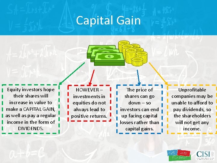 Capital Gain Equity investors hope their shares will increase in value to make a