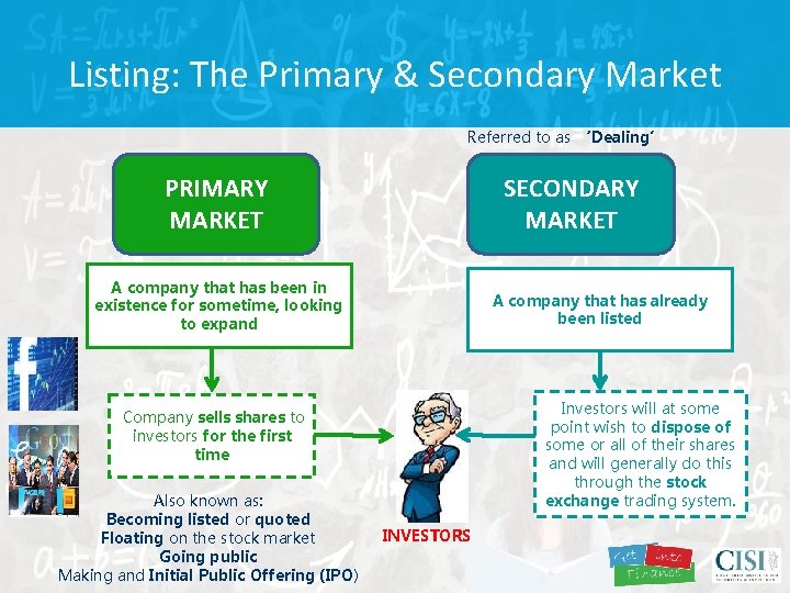 Listing: The Primary & Secondary Market Referred to as ‘Dealing’ PRIMARY MARKET SECONDARY MARKET
