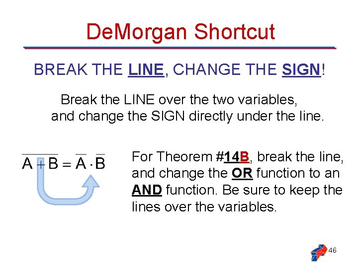 De. Morgan Shortcut BREAK THE LINE, CHANGE THE SIGN! Break the LINE over the