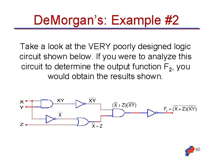 De. Morgan’s: Example #2 Take a look at the VERY poorly designed logic circuit