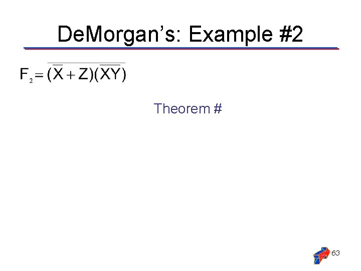 De. Morgan’s: Example #2 Theorem #9 Theorem #14 B Theorem #9 Rewritten without parentheses