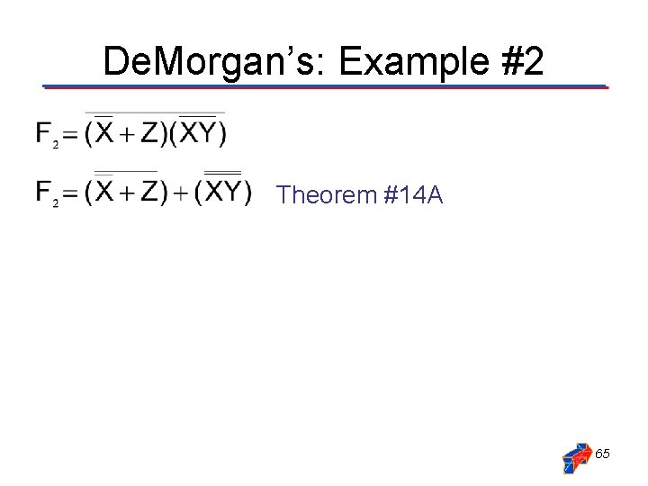 De. Morgan’s: Example #2 Theorem #14 A Theorem #9 Theorem #14 B Theorem #9