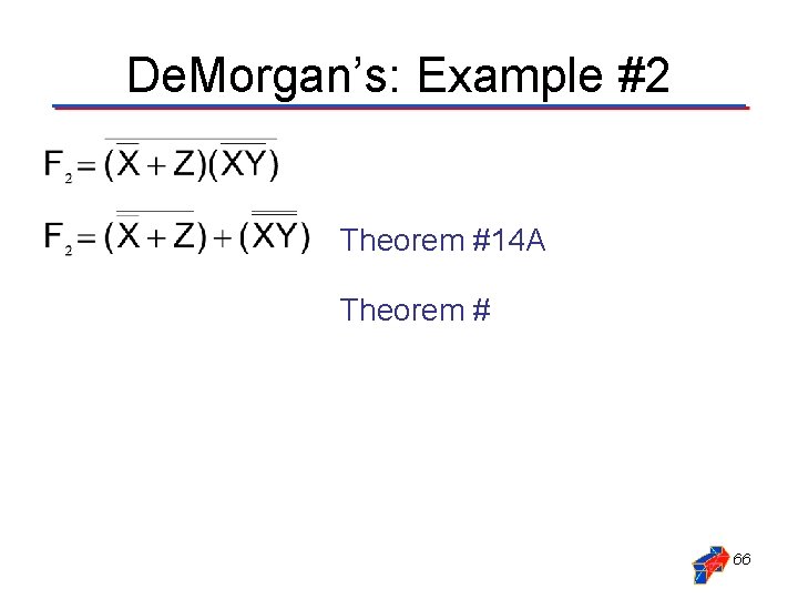 De. Morgan’s: Example #2 Theorem #14 A Theorem #14 B Theorem #9 Rewritten without