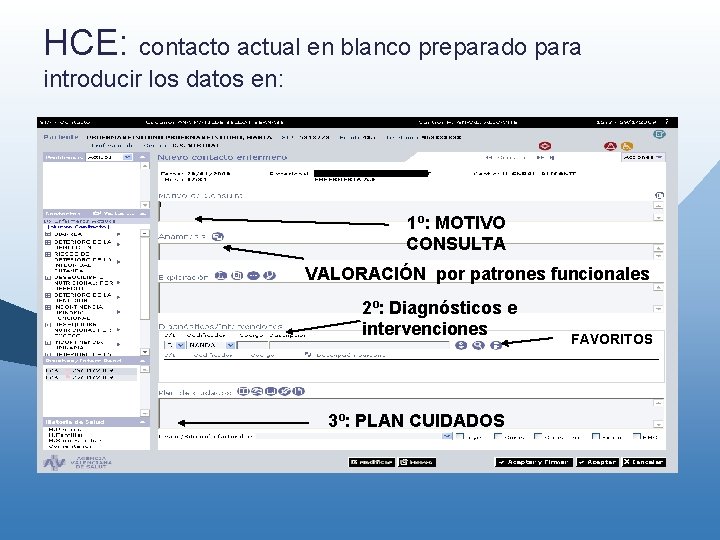 HCE: contacto actual en blanco preparado para introducir los datos en: 1º: MOTIVO CONSULTA HCE: contacto actual en blanco preparado para introducir los datos en: 1º: MOTIVO CONSULTA