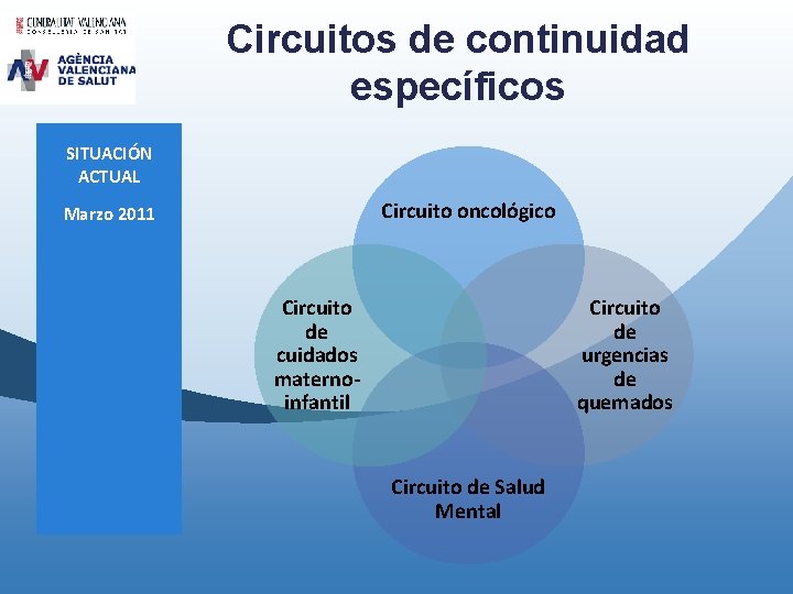 Circuitos de continuidad específicos SITUACIÓN ACTUAL Circuito oncológico Marzo 2011 Circuito de cuidados maternoinfantil Circuitos de continuidad específicos SITUACIÓN ACTUAL Circuito oncológico Marzo 2011 Circuito de cuidados maternoinfantil