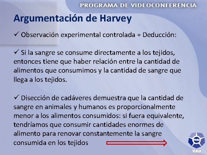 Argumentación de Harvey ü Observación experimental controlada + Deducción: ü Si la sangre se