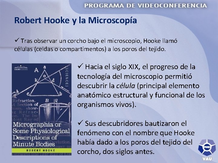 Robert Hooke y la Microscopía ü Tras observar un corcho bajo el microscopio, Hooke