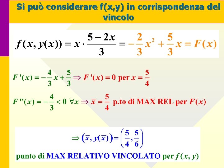 Si può considerare f(x, y) in corrispondenza del vincolo 