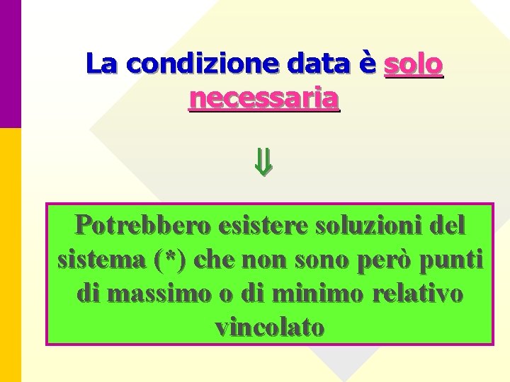 La condizione data è solo necessaria Potrebbero esistere soluzioni del sistema (*) che non