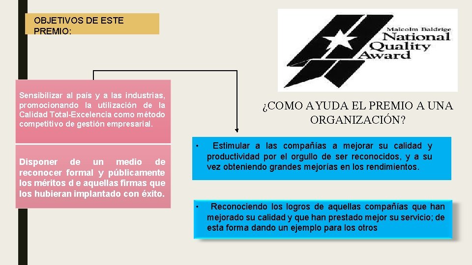 OBJETIVOS DE ESTE PREMIO: Sensibilizar al país y a las industrias, promocionando la utilización