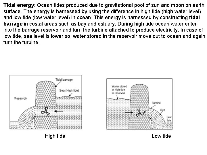 Tidal energy: Ocean tides produced due to gravitational pool of sun and moon on