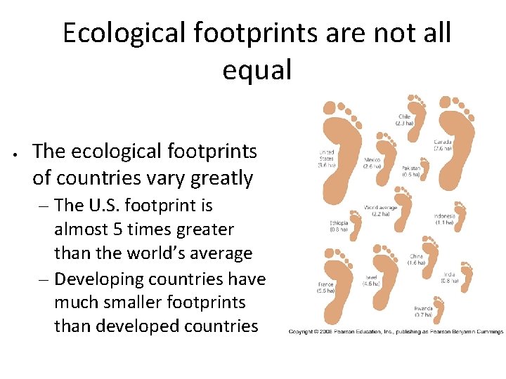 Ecological footprints are not all equal The ecological footprints of countries vary greatly –