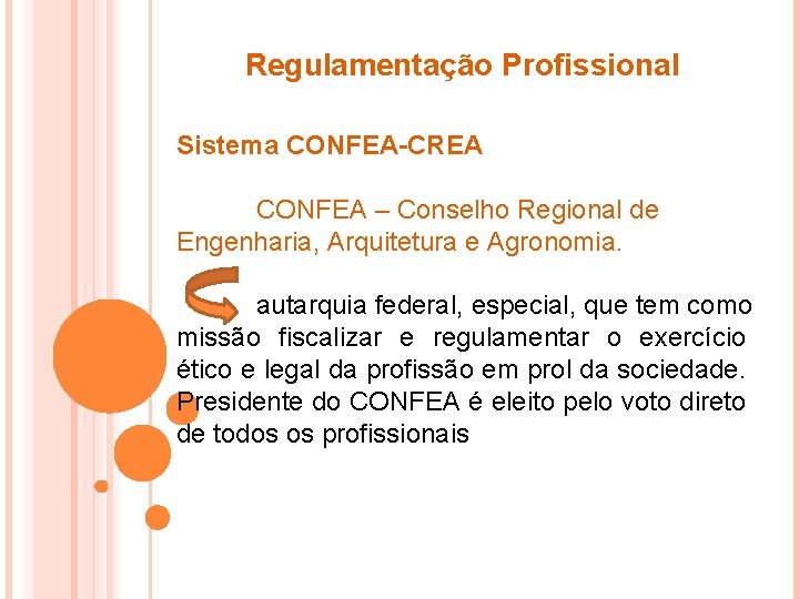 Regulamentação Profissional Sistema CONFEA-CREA CONFEA – Conselho Regional de Engenharia, Arquitetura e Agronomia. autarquia