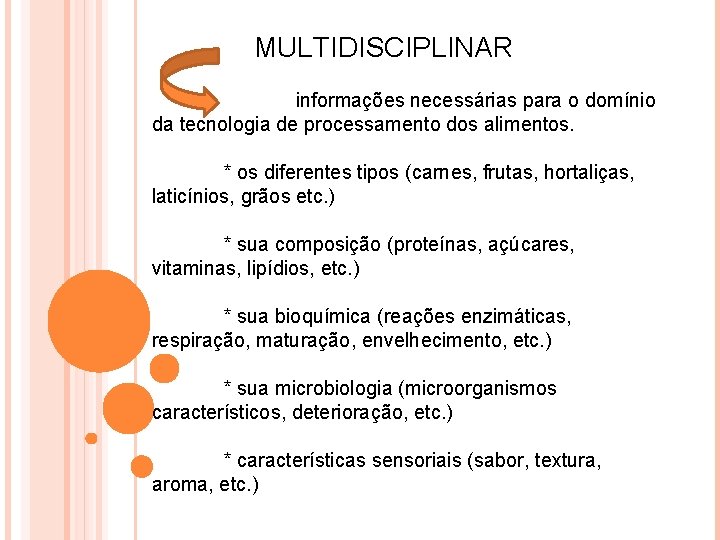 MULTIDISCIPLINAR informações necessárias para o domínio da tecnologia de processamento dos alimentos. * os