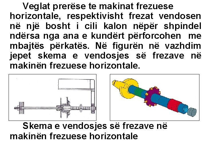 Veglat prerëse te makinat frezuese horizontale, respektivisht frezat vendosen në një bosht i cili