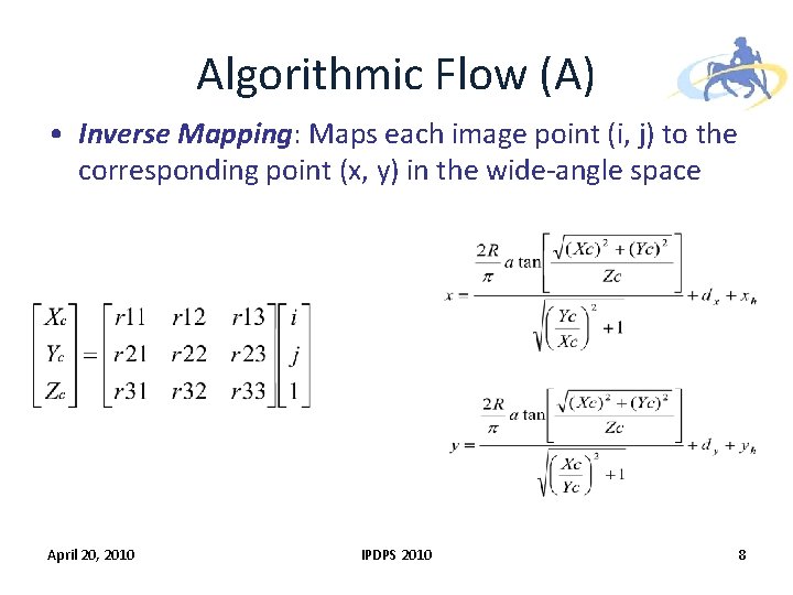 Algorithmic Flow (A) • Inverse Mapping: Maps each image point (i, j) to the Algorithmic Flow (A) • Inverse Mapping: Maps each image point (i, j) to the