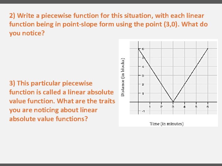 2) Write a piecewise function for this situation, with each linear function being in