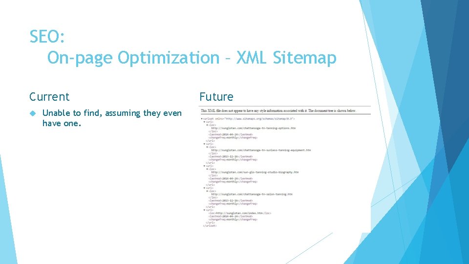 SEO: On-page Optimization – XML Sitemap Current Unable to find, assuming they even have