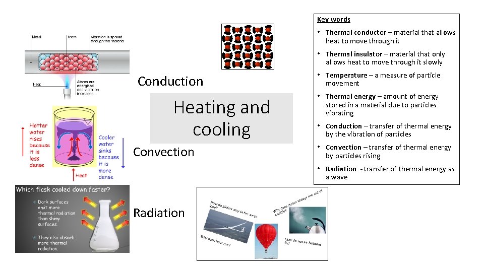 Key words • Thermal conductor – material that allows heat to move through it