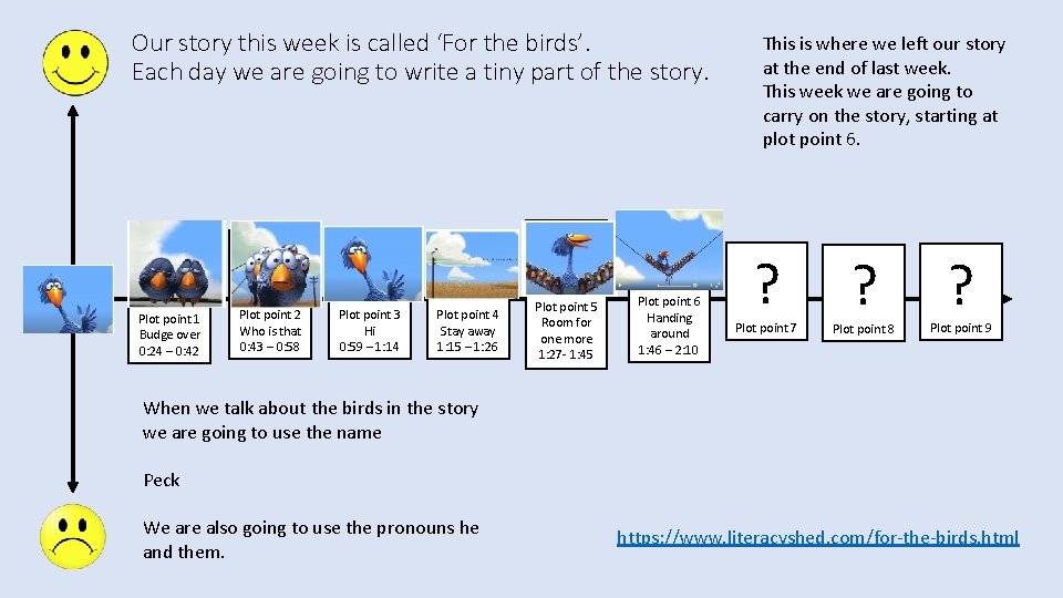 Our story this week is called ‘For the birds’. Each day we are going