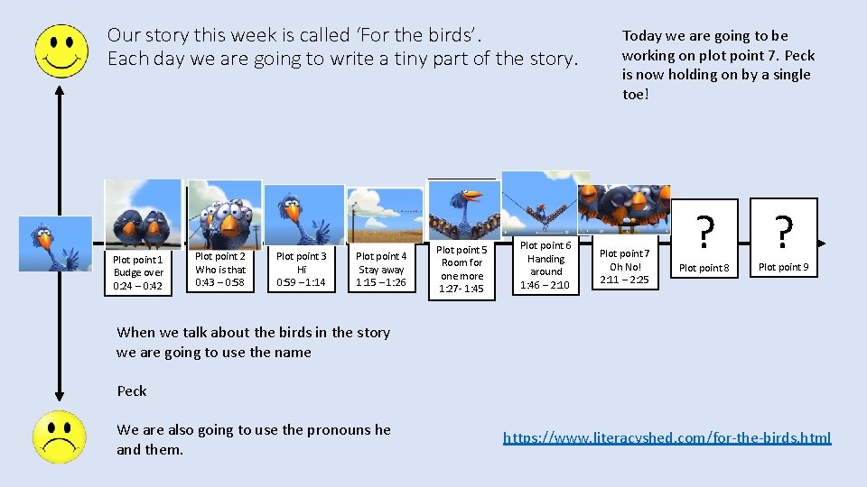 Our story this week is called ‘For the birds’. Each day we are going