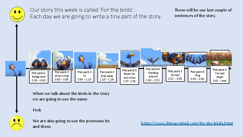 Our story this week is called ‘For the birds’. Each day we are going