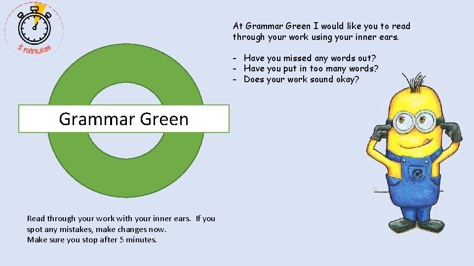 At Grammar Green I would like you to read through your work using your