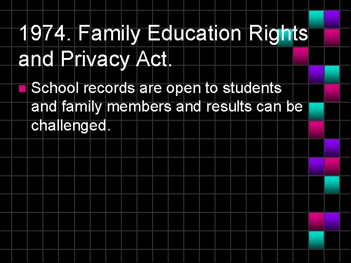 1974. Family Education Rights and Privacy Act. n School records are open to students