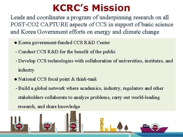 KCRC’s Mission Leads and coordinates a program of underpinning research on all POST-CO 2