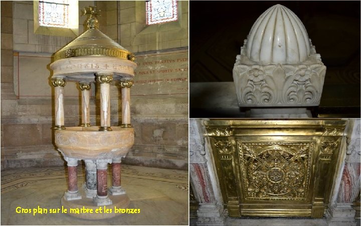 Gros plan sur le marbre et les bronzes 