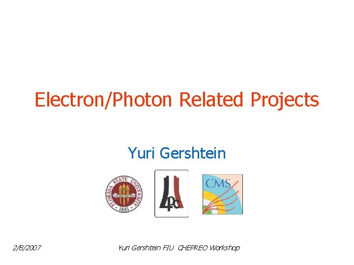 Electron/Photon Related Projects Yuri Gershtein 2/8/2007 Yuri Gershtein FIU CHEPREO Workshop 