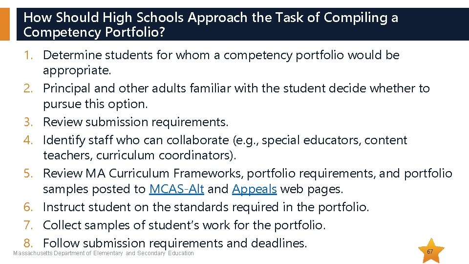 How Should High Schools Approach the Task of Compiling a Competency Portfolio? 1. Determine