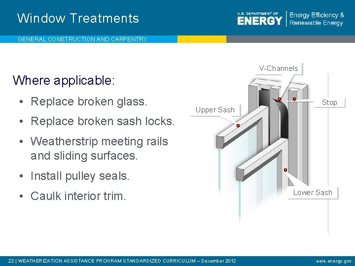 Window Treatments GENERAL CONSTRUCTION AND CARPENTRY V-Channels Where applicable: • Replace broken glass. Upper