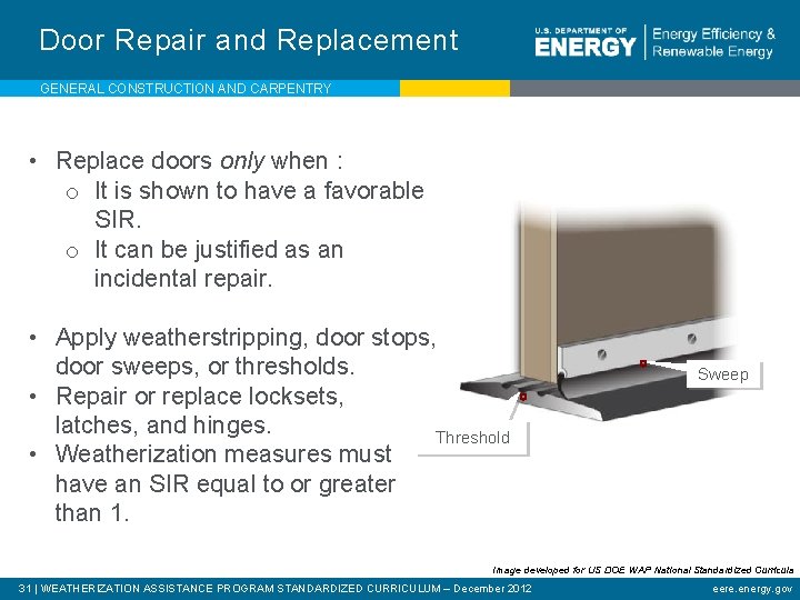 Door Repair and Replacement GENERAL CONSTRUCTION AND CARPENTRY • Replace doors only when :