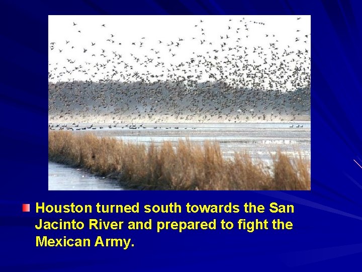 Houston turned south towards the San Jacinto River and prepared to fight the Mexican
