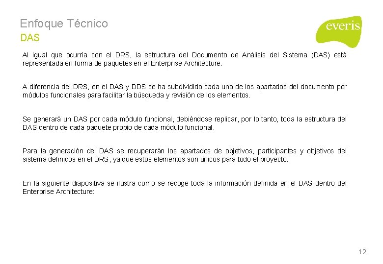 Enfoque Técnico DAS Al igual que ocurría con el DRS, la estructura del Documento Enfoque Técnico DAS Al igual que ocurría con el DRS, la estructura del Documento