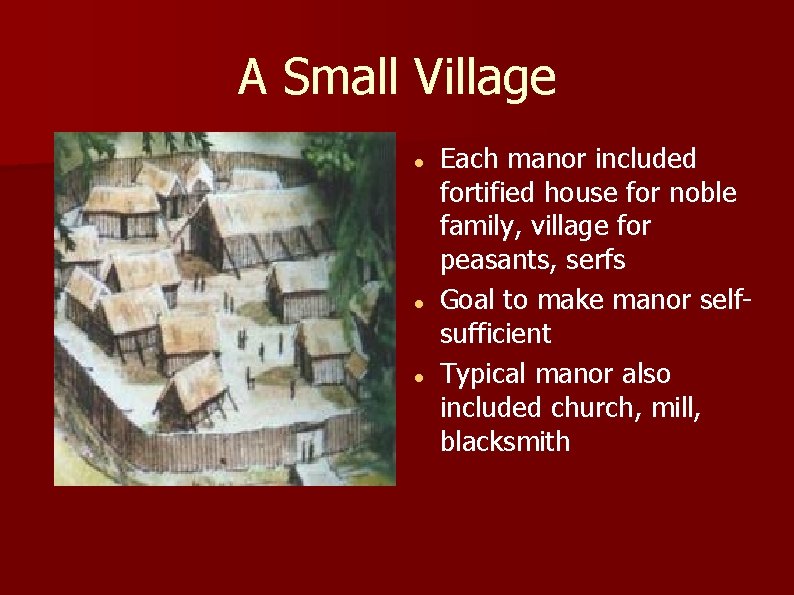 A Small Village Each manor included fortified house for noble family, village for peasants,