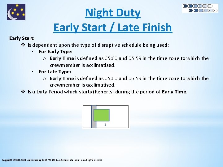 Night Duty Early Start / Late Finish Early Start: v Is dependent upon the