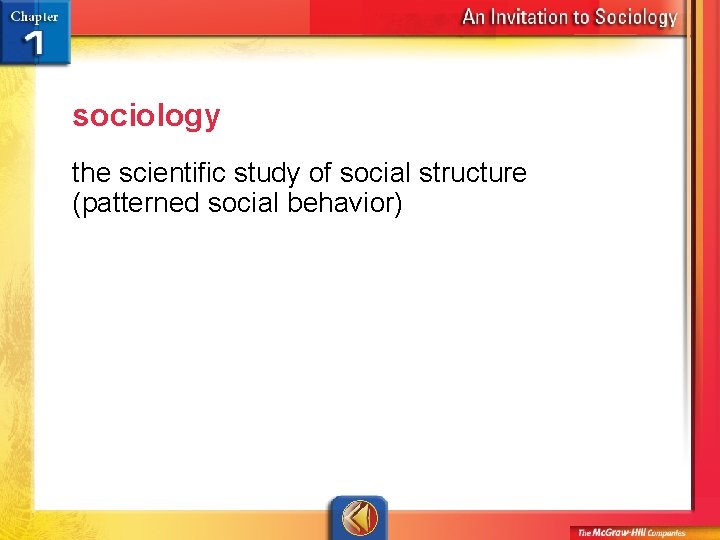 sociology the scientific study of social structure (patterned social behavior) 