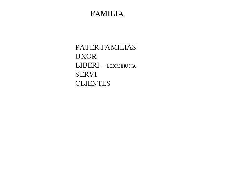 FAMILIA PATER FAMILIAS UXOR LIBERI – LEX MINUCIA SERVI CLIENTES 