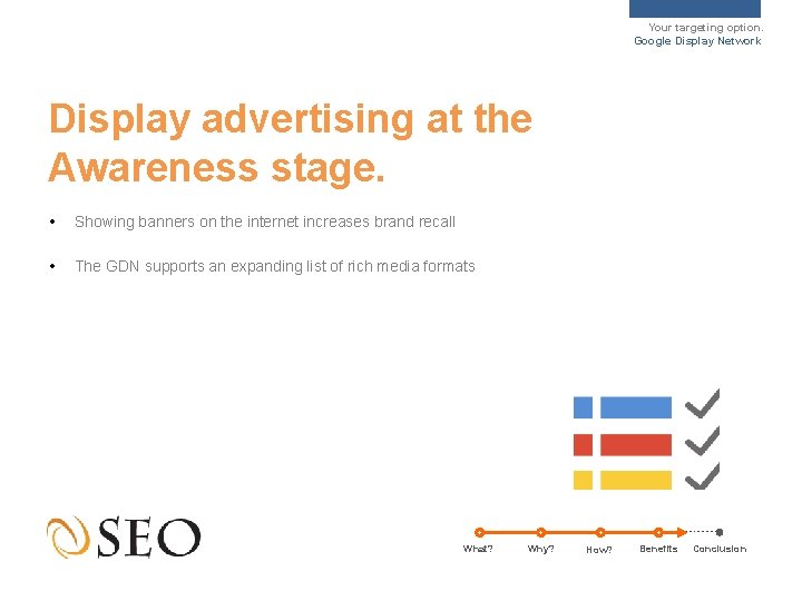 Your targeting option. Google Display Network Display advertising at the Awareness stage. • Showing