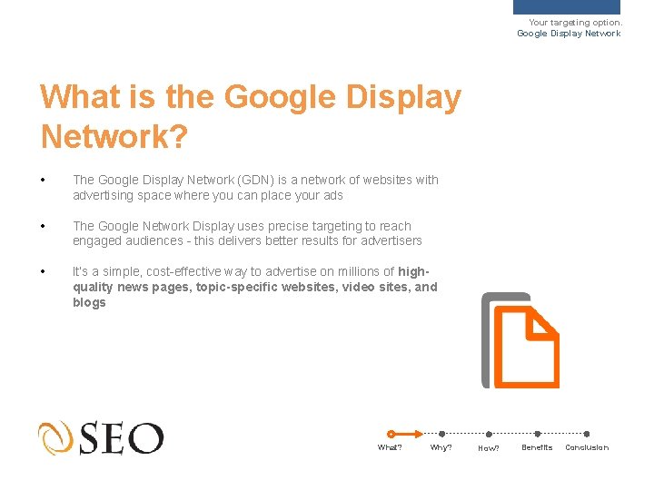 Your targeting option. Google Display Network What is the Google Display Network? • The