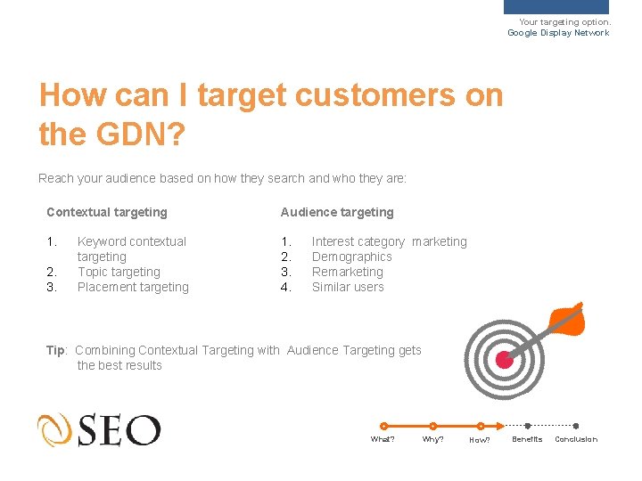 Your targeting option. Google Display Network How can I target customers on the GDN?