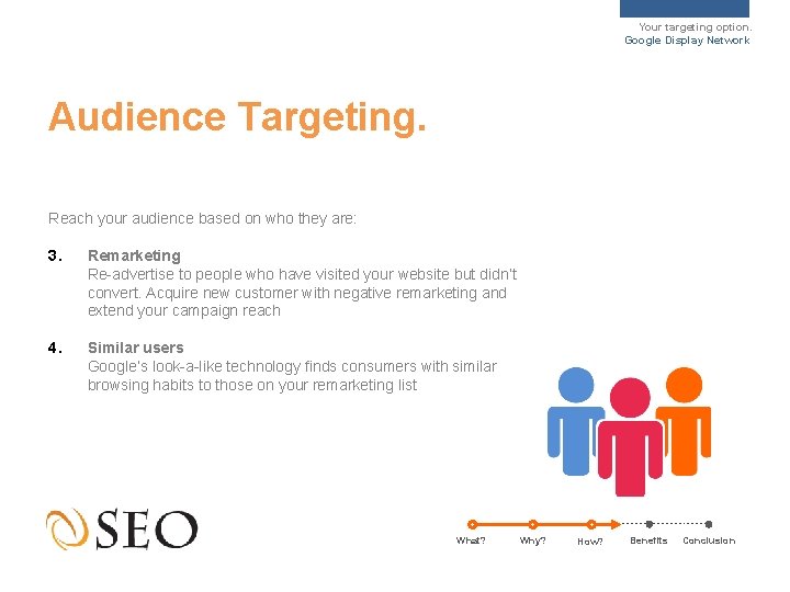 Your targeting option. Google Display Network Audience Targeting. Reach your audience based on who