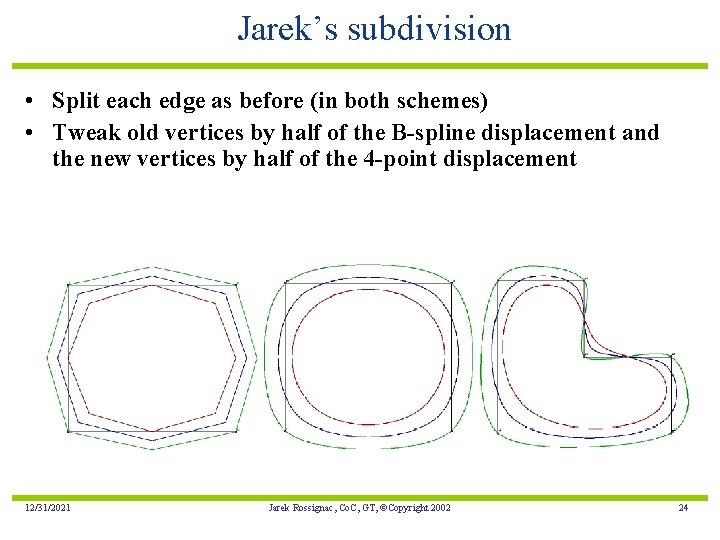 Jarek’s subdivision • Split each edge as before (in both schemes) • Tweak old