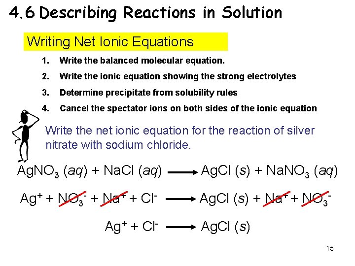 4. 6 Describing Reactions in Solution Writing Net Ionic Equations 1. Write the balanced