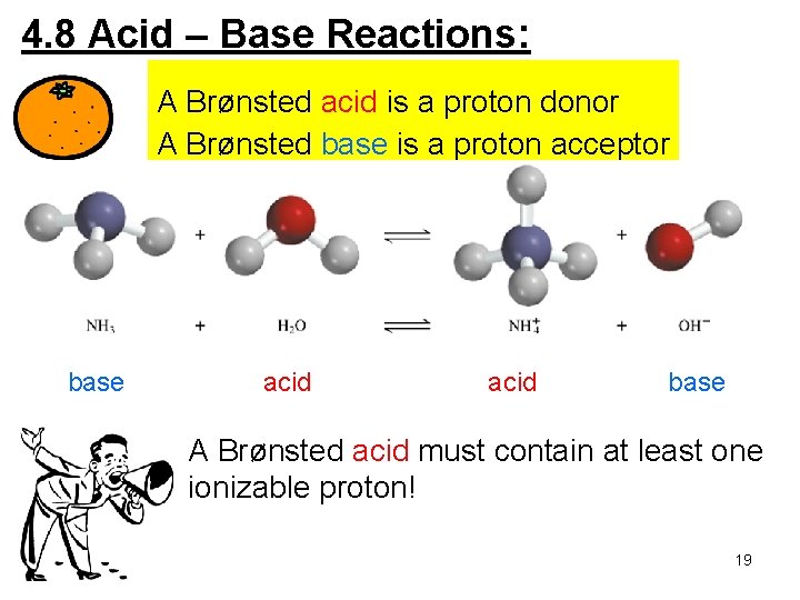 4. 8 Acid – Base Reactions: A Brønsted acid is a proton donor A