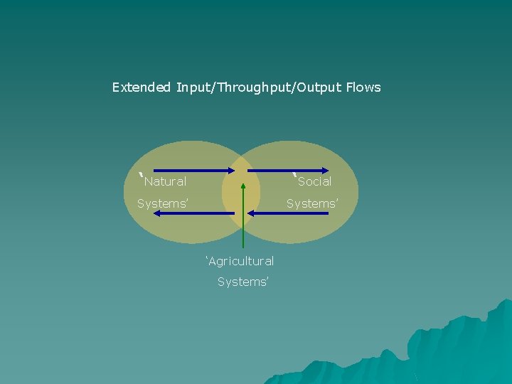 Extended Input/Throughput/Output Flows ‘Natural ‘Social Systems’ ‘Agricultural Systems’ 