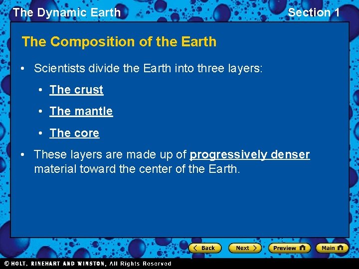 The Dynamic Earth Section 1 The Composition of