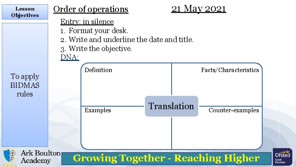 Lesson Objectives To apply BIDMAS rules Order of operations 21 May 2021 Entry: in